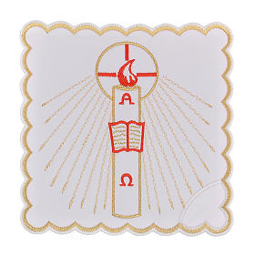 Bielizna kielichowa i welony: Bielizna kielichowa bawełna świeca Alfa i Omega płomień czerwony