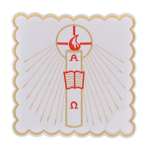 Altar linen candle Alpha Omega and red flame, cotton 1