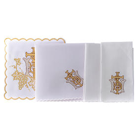 Altar linen grapes cross and golden embroidery, cotton