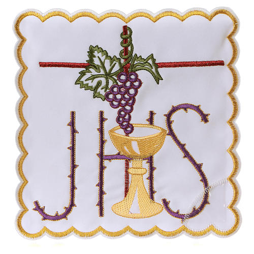 Conjunto alfaia litúrgica algodão cálice folha uva símbolo IHS espinhado 1