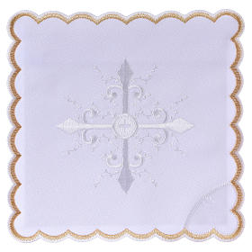 Altar linen white embroideries and baroque cross, cotton