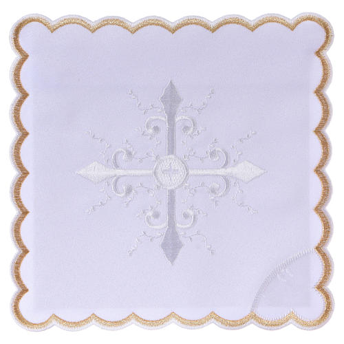 Altar linen white embroideries and baroque cross, cotton 1