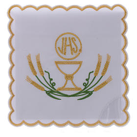 Servicio de altar algodón espigas estilizadas amarillo oro verdes cáliz JHS