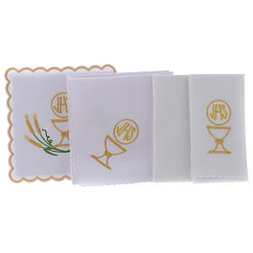 Servicio de altar algodón espigas estilizadas amarillo oro verdes cáliz JHS
