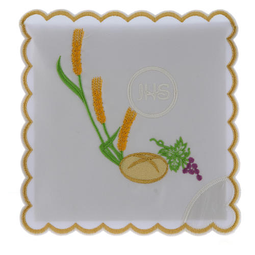 Altar linen bread grapes spikes & JHS symbol, cotton 1
