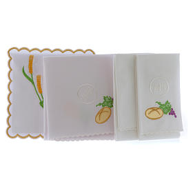 Bielizna kielichowa i welony: Bielizna kielichowa bawełna chleb winogron kłosy symbol JHS