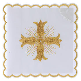 Conjunto de alfaia litúrgica algodão cruz dourada estilo barroco com raios