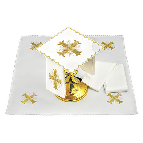 Conjunto de alfaia litúrgica algodão cruz dourada estilo barroco com raios 2
