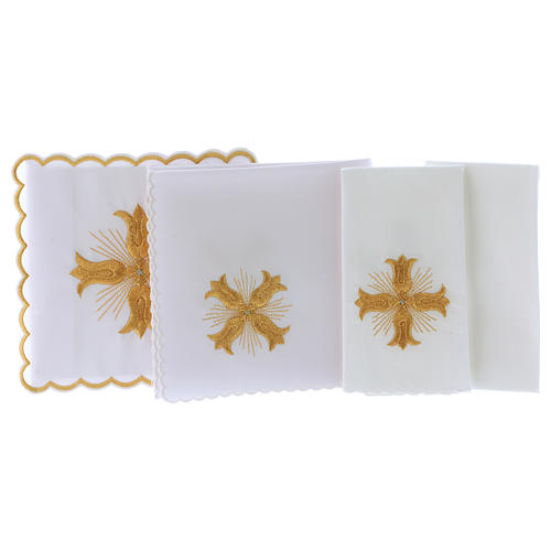 Conjunto de alfaia litúrgica algodão cruz dourada estilo barroco com raios 3