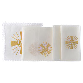 Linges d'autel: Linge d'autel lin croix symboles Alpha et Oméga Linges d'autel: Linge d'autel lin croix symboles Alpha et Oméga