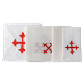 Altar linens with gold red baroque Cross