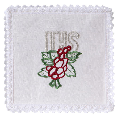 Altar linen embroidery grapes leaves JHS 1