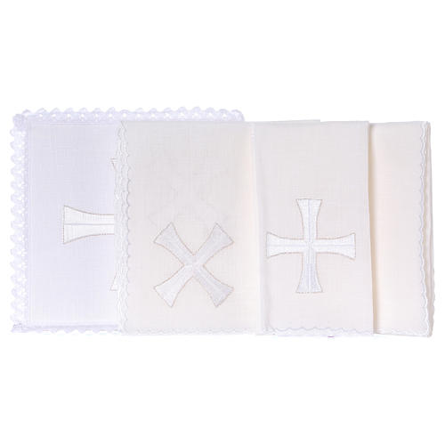 Altar cloth set white & silver cross, embroided 2