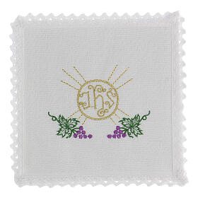 Bielizna kielichowa i welony: Bielizna kielichowa len kiście winogron liście hostia symbol JHS