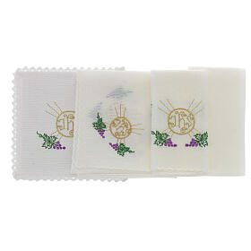 Bielizna kielichowa i welony: Bielizna kielichowa len kiście winogron liście hostia symbol JHS