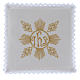 Linge d'autel lin broderie dorée formes géométriques symbole IHS s1
