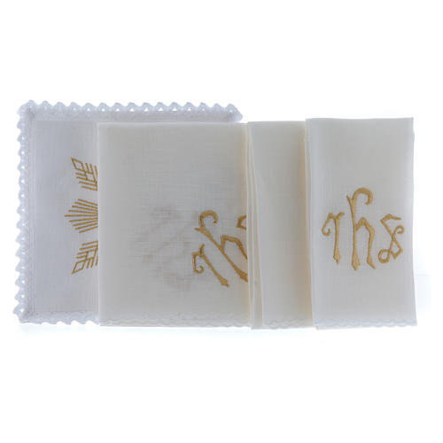 Altar cloth set with golden embroideries, geometrical figures & JHS symbol 2