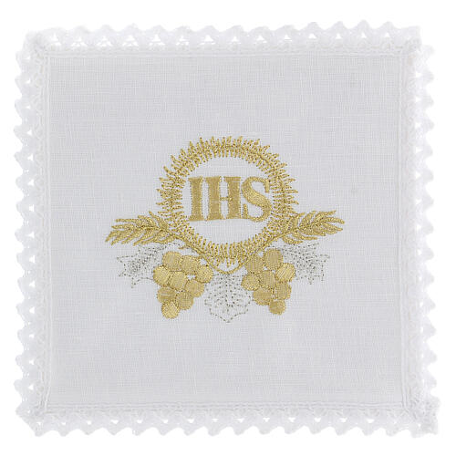 Altar linen set with golden embroideries grapes, wheat, JHS 1