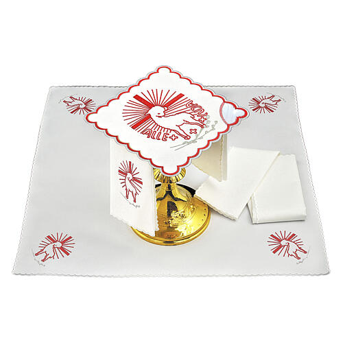 Servizio da altare lino ricami rossi Agnus Dei 1