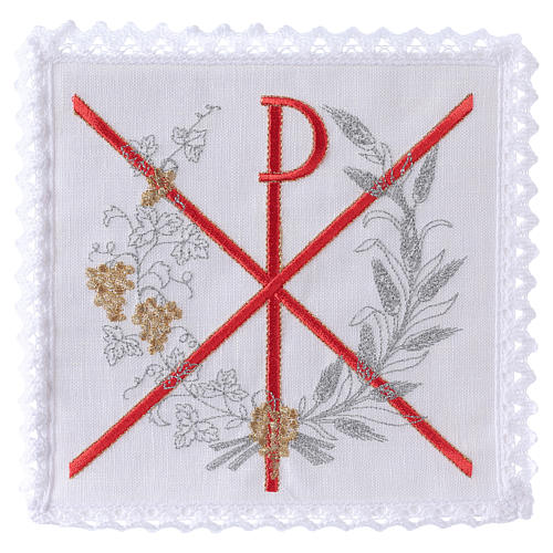 Kelchwäsche aus Leinen Chi-Rho roten Stickerei 1