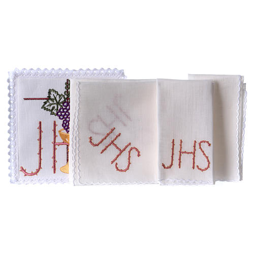 Kelchwäsche aus Leinen Trauben Kelch und JHS Symbol 2