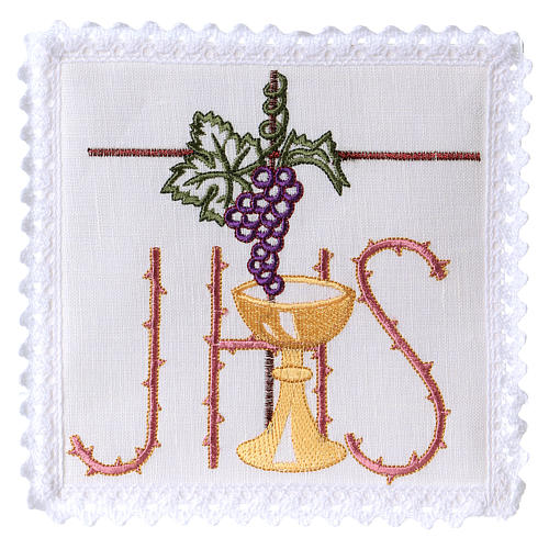 Altar linen chalice vine leaves, spiked JHS symbol 1