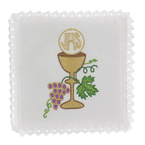 Altar linen grapes golden borders, chalice, host and JHS 1