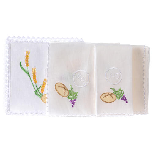 Altar cloth set with bread grapes wheat& JHS symbol 2