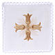 Conjunto alfaia altar linho cruz dourada estilo barroco com raios s1