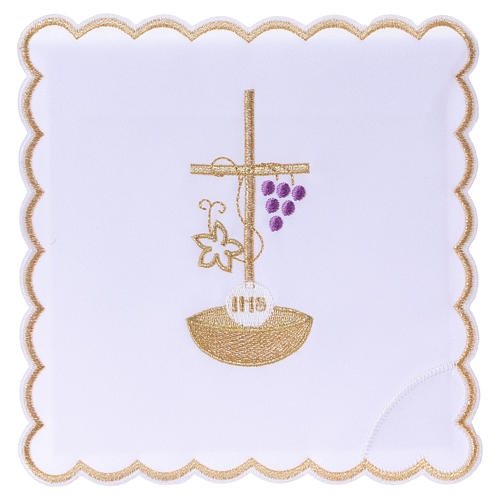 Altar linen rope cross grapes golden leaf JHS, cotton 1