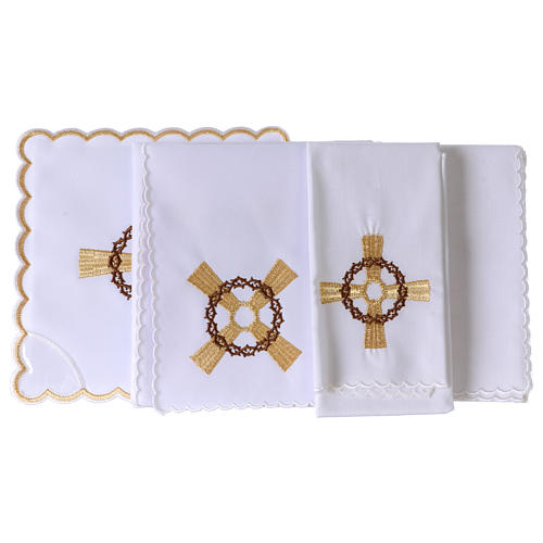 Altar linen golden cross & crown of thorns, cotton 3
