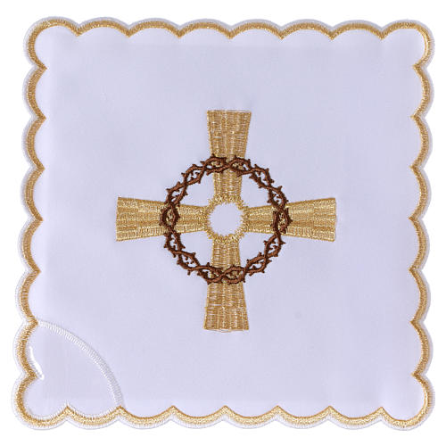 Set linge autel coton croix dorée couronne d'épines 1