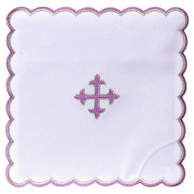 Set linge autel coton croix baroque broderie violet