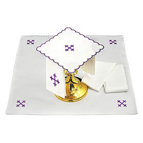 Set linge autel coton croix baroque broderie violet