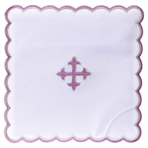 Set linge autel coton croix baroque broderie violet 1