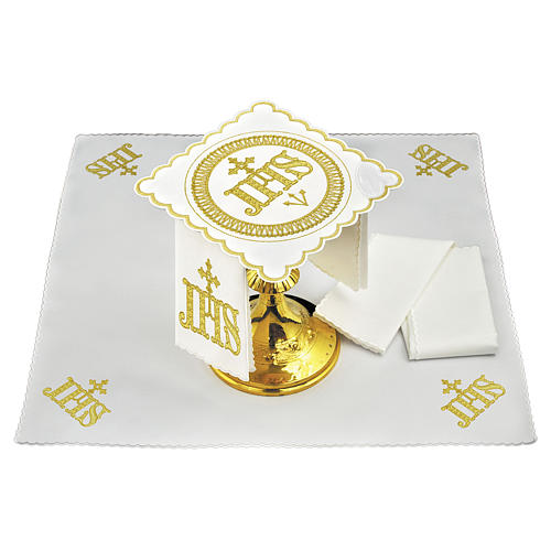 Conjunto altar algodão símbolo IHS central e bordado dourado 1