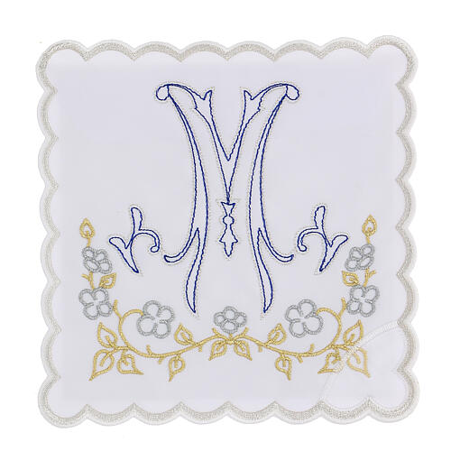 Altar linen blue embroidery Marian symbol, cotton 1