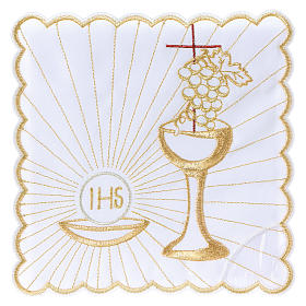 Altar linen hosts chalice grapes brown cross, cotton