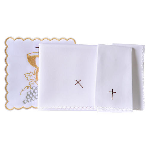 Altar linen white grapes leaves and golden chalices, cotton 3