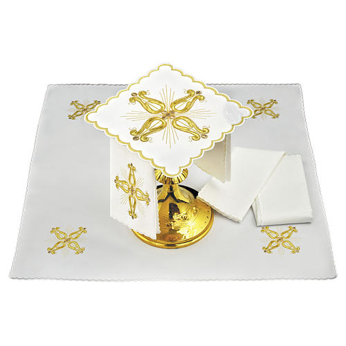 Bielizna kielichowa bawełna krzyż złoty barokowy z kwiatem pośrodku 1
