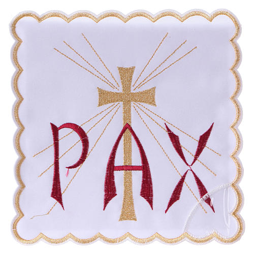 Servicio de altar algodón escrita PAX roja y cruz dorada con rayos 1