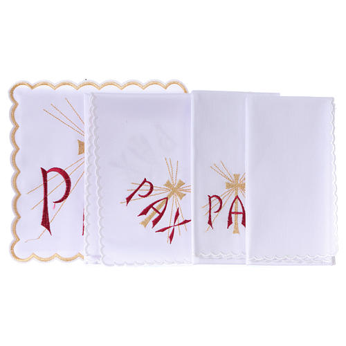 Altar linen red PAX and golden cross with rays, cotton 3