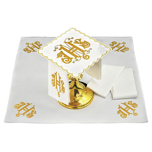 Conjunto altar algodão IHS bordado decoro ouro 1