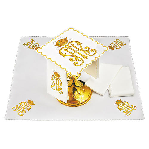 Altar cloth set gold JHS symbol with crown, cotton 1