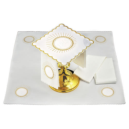 Conjunto para altar linho hóstia bordado branco IHS 1