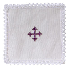 Linge d'autel lin croix baroque broderie violette