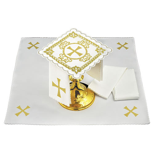 Servicio de altar hilo cruz motivos bordados dorados 1