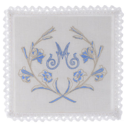 Servizio da altare lino M Mariana grigio azzurro con fiori 1