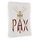 Servizio da altare lino scritta PAX rossa e croce dorata con raggi s3