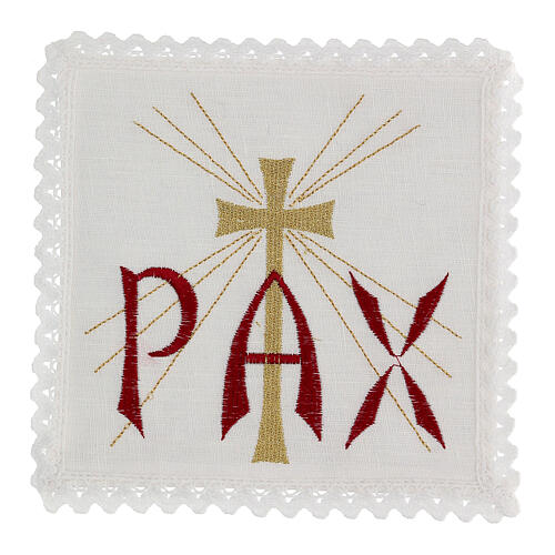 Altar linen red PAX and golden cross with rays 1